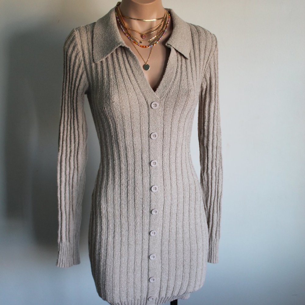 🆕️It Girl Collection//Oat Long Sleeve Button down Mini Dress - Picture 7 of 9